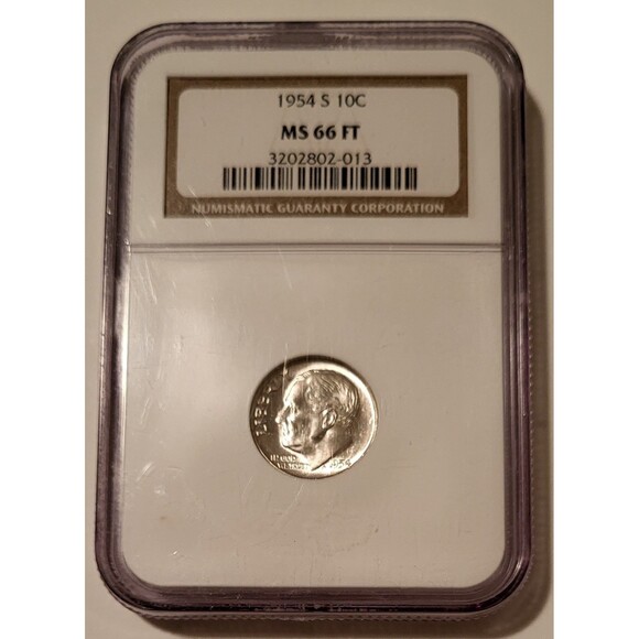 1954 S Roosevelt Dime MS66 FT NGC - Picture 1 of 4